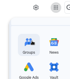 Image showing a Google services popout with groups highlighted