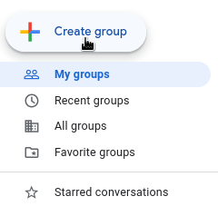 Image showing Google groups page with create group highlighted