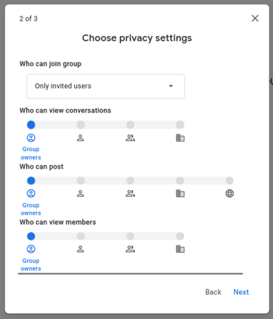 Image showing Google groups creation dialog page